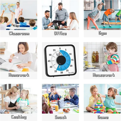 Vista 6 de Secura Home - Temporizador visual de 7.5 pulgadas, temporizador de cuenta atrás de 60 minutos extragrande para niños, herramienta mecánica de Azul