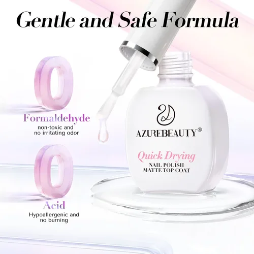 Vista 6 de AZUREBEAUTY Esmalte de Uñas con Capa Superior Mate – Transparente Natural de Secado Rápido, Larga Duración, Fórmula de Secado al Aire, Acabado