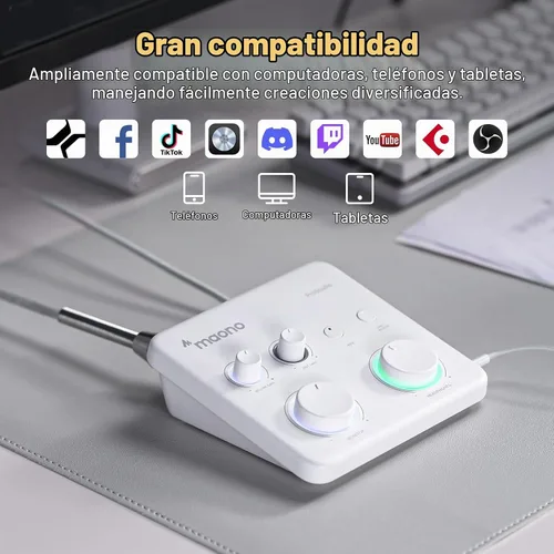 Vista 8 de Maono - Interfaz de audio USB para PC - Entrada XLR, 24bit/192kHz, software de ruteo, función loopback, controlador ASIO para grabar música, estudio