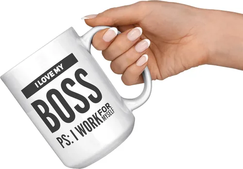 Vista 8 de Taza de café con texto en inglés "I Love My Boss PS I Work For Mysel", regalos para jefes, divertida, sarcástica, empresario, compañero de trabajo