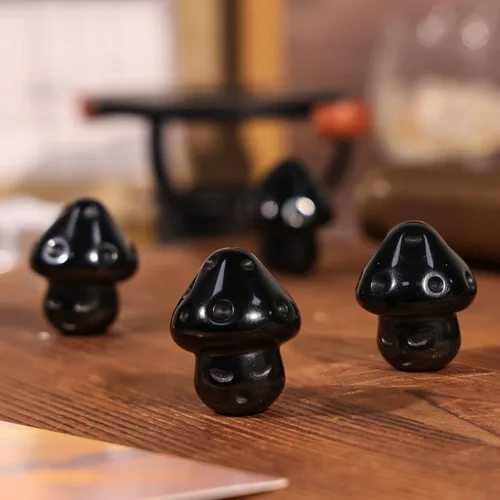 Vista 3 de Nupuyai Paquete de 2 mini figuras de cristal talladas de hongos de bolsillo para relajación de ansiedad, escultura de hongo pulido para jardín