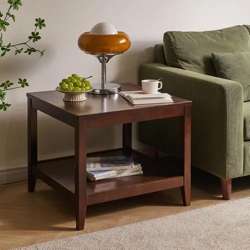 Vista 20 de Wood End Table Side Table Nightstand with 2 Drawer & USB Ports & Outlets 11.81in-brown