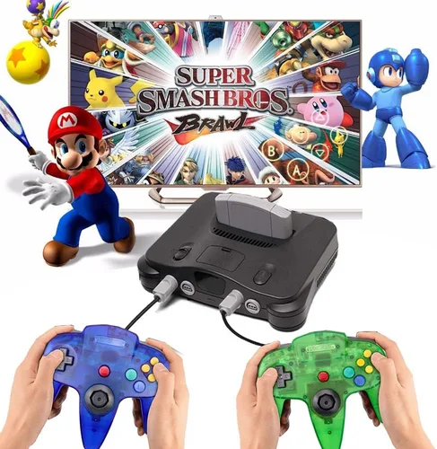 Vista 6 de Tevodo Controlador N64, controlador clásico con cable mejorado compatible con consola N64 (morado transparente y verde transparente)