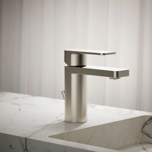 Vista 2 de Kohler 23472-4-BN Parallel® - Grifo para lavabo de baño con mango único, 1.2 gpm, níquel cepillado vibrante