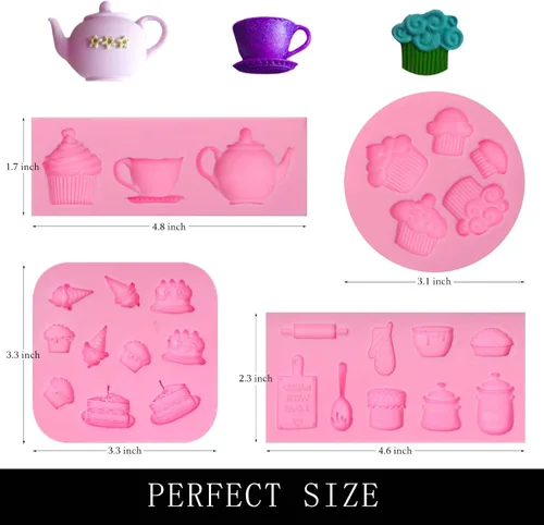 Vista 2 de Molde de fondant para cupcakes, 4 paquetes de moldes de silicona para taza de café para decoración de tartas de fiesta de té, adornos de cupcakes