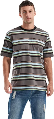Vista 3 de KLIEGOU Camiseta a rayas con cuello redondo y ajuste holgado para hombre