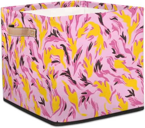 Vista 22 de Cube Storage Bins for Shelves, Neon Blue And Purple Skull Flower Decorative Fabric Organizer Box with Handles for Living Room, Dorm Room, Classroom
