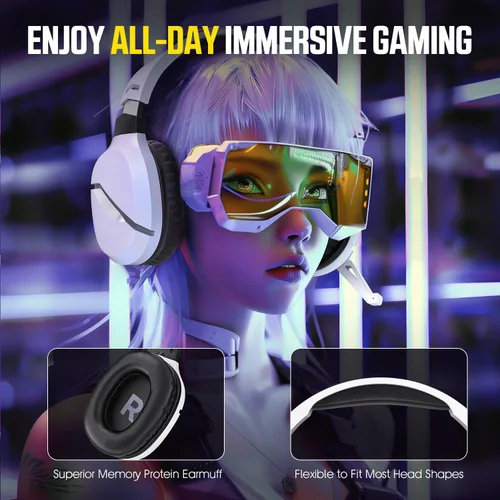Vista 9 de Wireless Gaming Headset with Noise Canceling Microphone for PS5, PC, PS4, 2.4GBluetooth Gaming Headphones with USB and Type-c Connector, Wired Mode