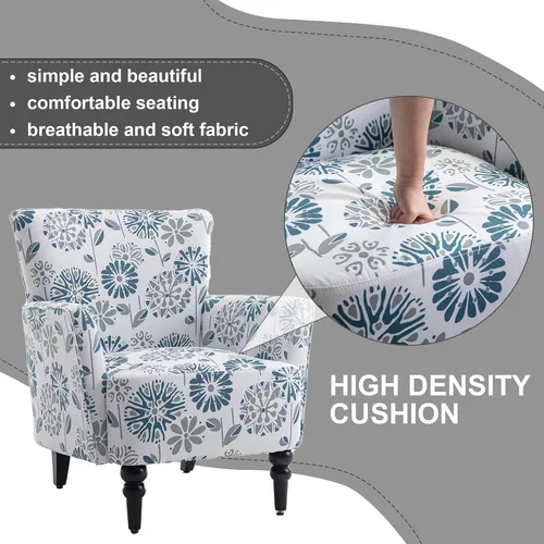 Vista 3 de Silla decorativa tapizada de lino para sala de estar, sillón con botones, cómodo sofá de lectura de mediados de siglo, silla de club copetuda