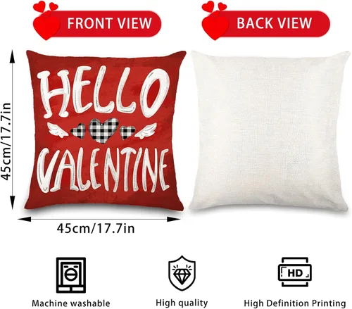 Vista 2 de Fundas de almohada para el día de San Valentín de 18 x 18 pulgadas, diseño Almohadas decorativas de San Valentín a cuadros, decoración del día