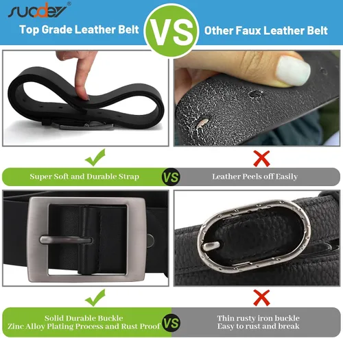 Vista 6 de SUOSDEY Cinturones de piel sintética para mujer de moda con hebilla de pasador para pantalones vaqueros