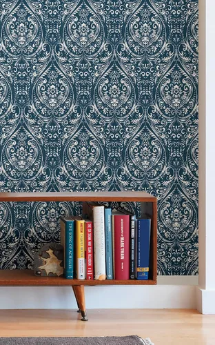 Vista 2 de NuWallpaper NU1689 - Papel pintado de damasco bohemio, color índigo Azul