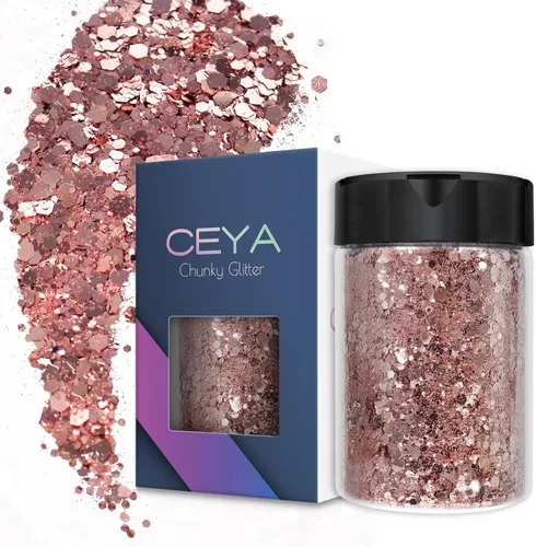 Vista 20 de Ceya Juego de purpurina gruesa de 32 colores, 11.28 onzas/11.29 oz de purpurina para manualidades en polvo mezclado con copos gruesos y finos cada