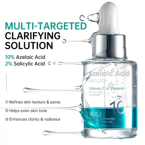 Vista 2 de BOLI Suero de ácido azelaico para cara, esencia equilibrante suavizante con ácido saicílico niacinamida retinol (1.01 fl oz)