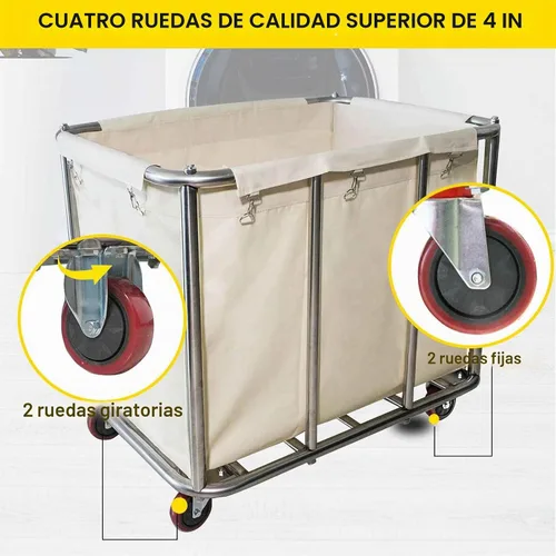 Vista 6 de Carrito de lavandería comercial grande de 11.35 Bushel con ruedas de 4 Beige - 11.35 Bushels - 8 Tubos