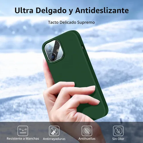 Vista 5 de Funda 5 en 1 para iPhone 12 Pro con protector de pantalla y protector de lente de cámara, funda de silicona líquida para iPhone 12 Pro (verde alpino)