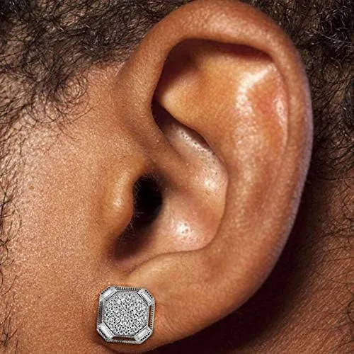 Vista 2 de Solid 925 Sterling Silver Men's Baguette Micropave Earrings - Iced Large 12" Screw Back Earrings