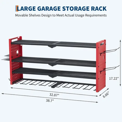 Vista 4 de GarveeTech Organizador de herramientas eléctricas, soporte de pared para taladro, estante de garaje resistente de 4 capas con cargas de metal de 400