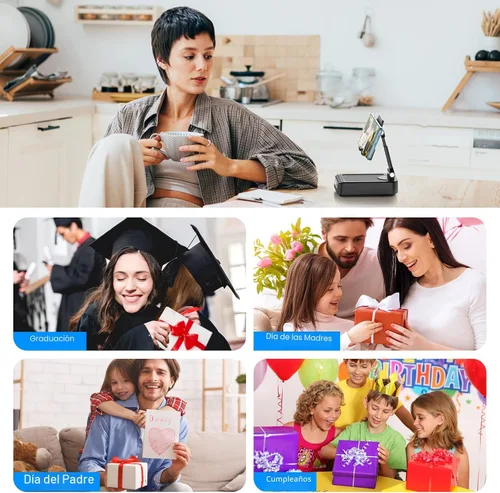Vista 7 de TechGlow Soporte plegable para teléfono celular con función de carga de altavoz Bluetooth, soporte giratorio de 360°, regalos de cumpleaños