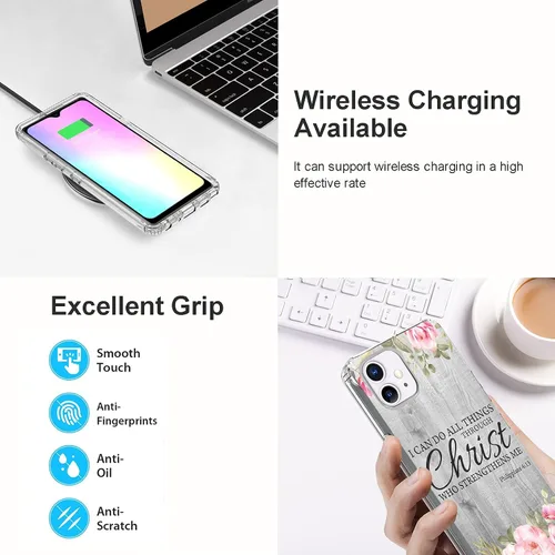 Vista 5 de Rossy Funda para iPhone 11, transparente con doble capa transparente híbrida de TPU suave TPU duro PC a prueba de golpes funda protectora para Apple