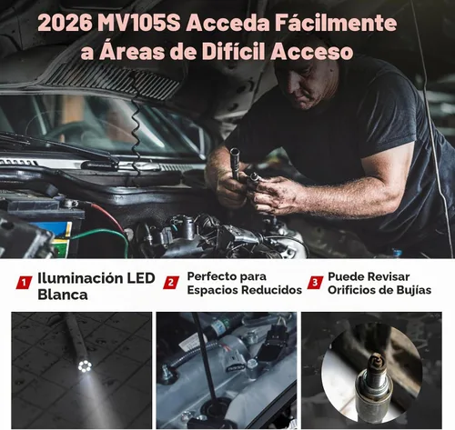 Vista 3 de Autel Cámara de inspección MV105S, sonda ultrafina de 0.2 in, boroscopio gran angular de 90°, cámara endoscopio USB impermeable IP67 con luces LED