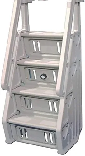 Vista 6 de Vinyl Works IN Deluxe - Escalera de piscina ajustable sobre el suelo, de 32 pulgadas, color gris pardo
