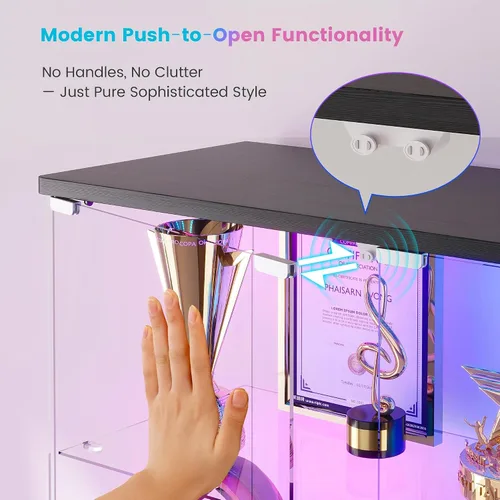 Vista 7 de Vitrina de cristal de 5 niveles con luz RGB y sensor de movimiento Negro