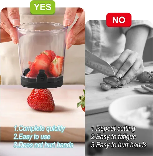 Vista 2 de Cortador de fresas: taza de rebanadora de frutas, cortador de velocidad de ensalada de verduras para fresas, huevo, plátano, champiñones, pepino