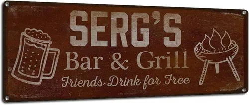Vista 8 de Adam's Bar and Grill Friends Drink for Free, cartel de aluminio de 5.75 x 15.5 pulgadas, accesorios personalizados para bar y decoración de pared