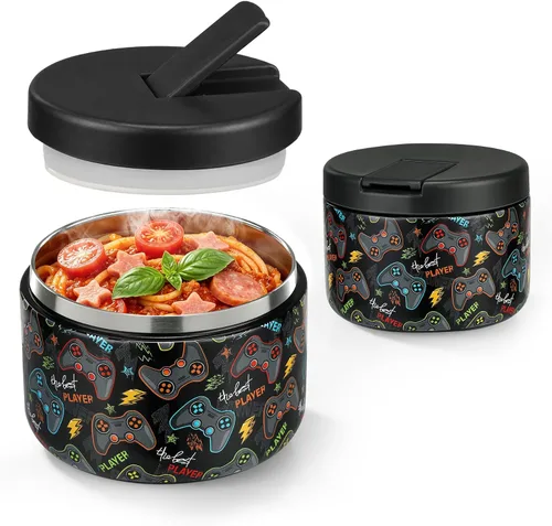 Vista 12 de Pawtong Tarro de comida aislado al vacío de 12 onzas con tapa de hebilla, termo de sopa de boca ancha para comida caliente para niños, contenedor