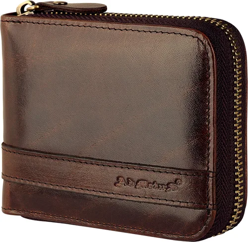 Vista 15 de Admetus - Cartera de piel auténtica para hombre con cremallera, plegable