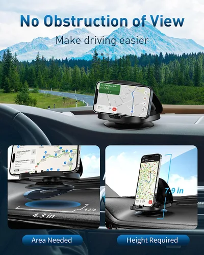 Vista 6 de Soporte de teléfono para automóvil, 360° giratorio para tablero de instrumentos horizontal y vertical, soporte de teléfono celular, lavable