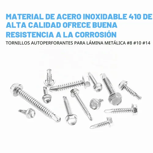 Vista 2 de DYWISHKEY 320 piezas de acero inoxidable 410 #8#10#14 cabeza de arandela hexagonal autoperforantes tornillos de chapa metálica kit surtido