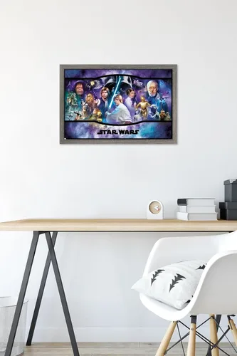Vista 6 de Star Wars: Original Trilogy - Póster de pared con bandera, 22.4 pulgadas de largo x 14.7 pulgadas de ancho, versión enmarcada de madera de granero