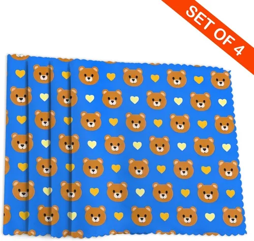 Vista 4 de Rectangular Placemats Set of 4, Heat Resistant Bear Llove Printed Kitchen Dining Table Mats