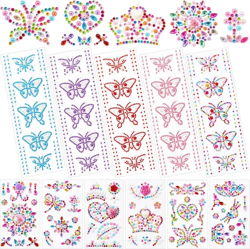 Vista 9 de PAGOW 11 hojas de calcomanías de diamantes de imitación, gemas MultiColor1