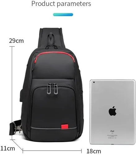 Vista 2 de CROSSBABY Bolso bandolera para hombre, mochila ligera con puerto de carga USB para caminar y senderismo, Negro -, Bandolera