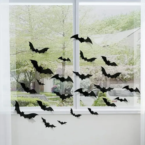 Vista 3 de encavy 68 piezas de decoración de pared de murciélagos, decoraciones de Halloween, calcomanías de murciélago 3D, decoración de Halloween, decoración