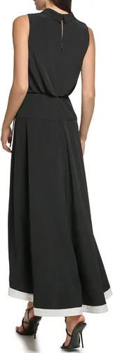 Vista 4 de Karl Lagerfeld Paris Vestido largo alto y bajo Blak y blanco para mujer