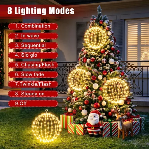 Vista 2 de iBaycon Paquete de 2 luces esféricas navideñas de 11.8 pulgadas Blanco cálido