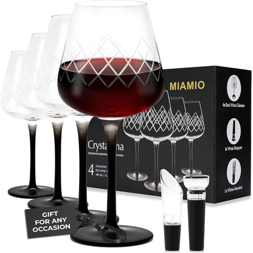Vista 7 de MIAMIO Juego de 4 vasos Coupé de 9.5 onzas con cuchara de bar, vasos de cóctel de cristal soplado a mano con tallo negro, vasos de cóctel, vasos
