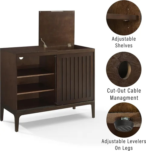 Vista 7 de Crosley Furniture Asher Media Console y soporte para tocadiscos con almacenamiento para discos de vinilo, color marrón oscuro