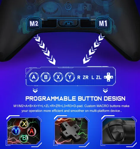 Vista 4 de Controlador inalámbrico Switch Pro para Nintendo Switch ControllerSwitch LiteSwitch OLED, luz LED multiplataforma Windows PC IOS Android Switch