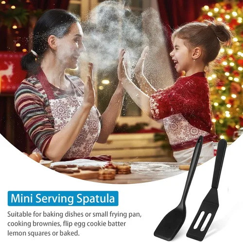 Vista 6 de Patelai 2 piezas de mini espátula de silicona para servir brownie, flexible, antiadherente, resistente al calor, espátula ranurada para huevos