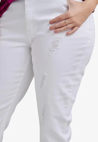 Vista 4 de Ellos Cómodos jeans estilo boyfriend de talla grande para mujer Denim elástico tiro medio