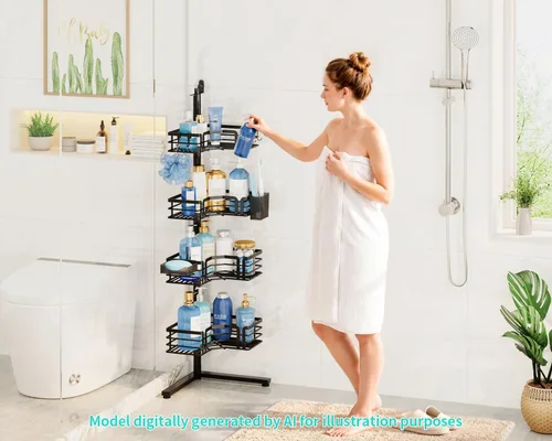 Vista 8 de HapiRm Corner Shower Caddy Stand - 4-Tier Adjustable Shower Shelves, Black