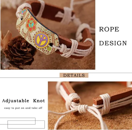 Vista 5 de Pulseras bohemias de cuero para mujeres, niñas y hombres