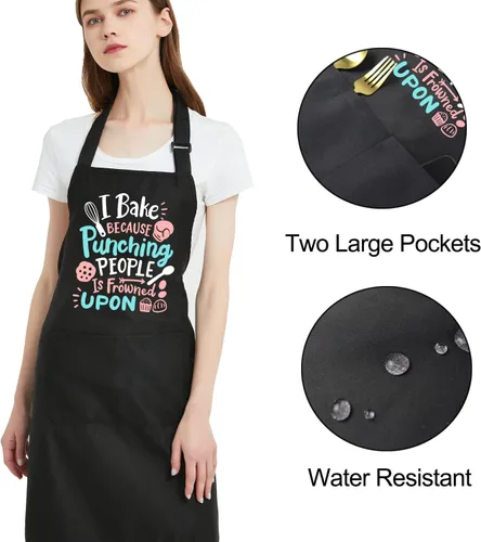 Vista 6 de Divertidos delantales para hornear para mujeres con bolsillos, delantal de cocina con restistante de agua para hombres, regalo de cumpleaños