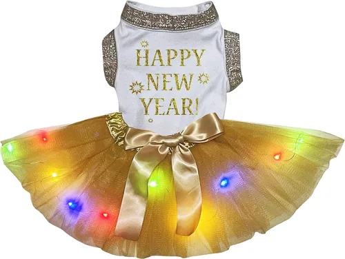 Vista 6 de Petitebella Happy New Year - Vestido para perro cachorro (negro/dorado, talla XS)