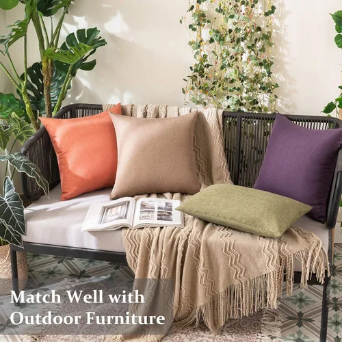 Vista 4 de MIULEE Paquete de 2 fundas de almohada decorativas para exteriores, impermeables, sólidas, de lino sintético, para jardín, granja, patio, tienda